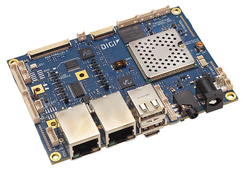 Digi ConnectCore® 6UL SBC Pro (Dual Ethernet, Wi-Fi 5, Bluetooth 5, 1GB Flash/RAM)